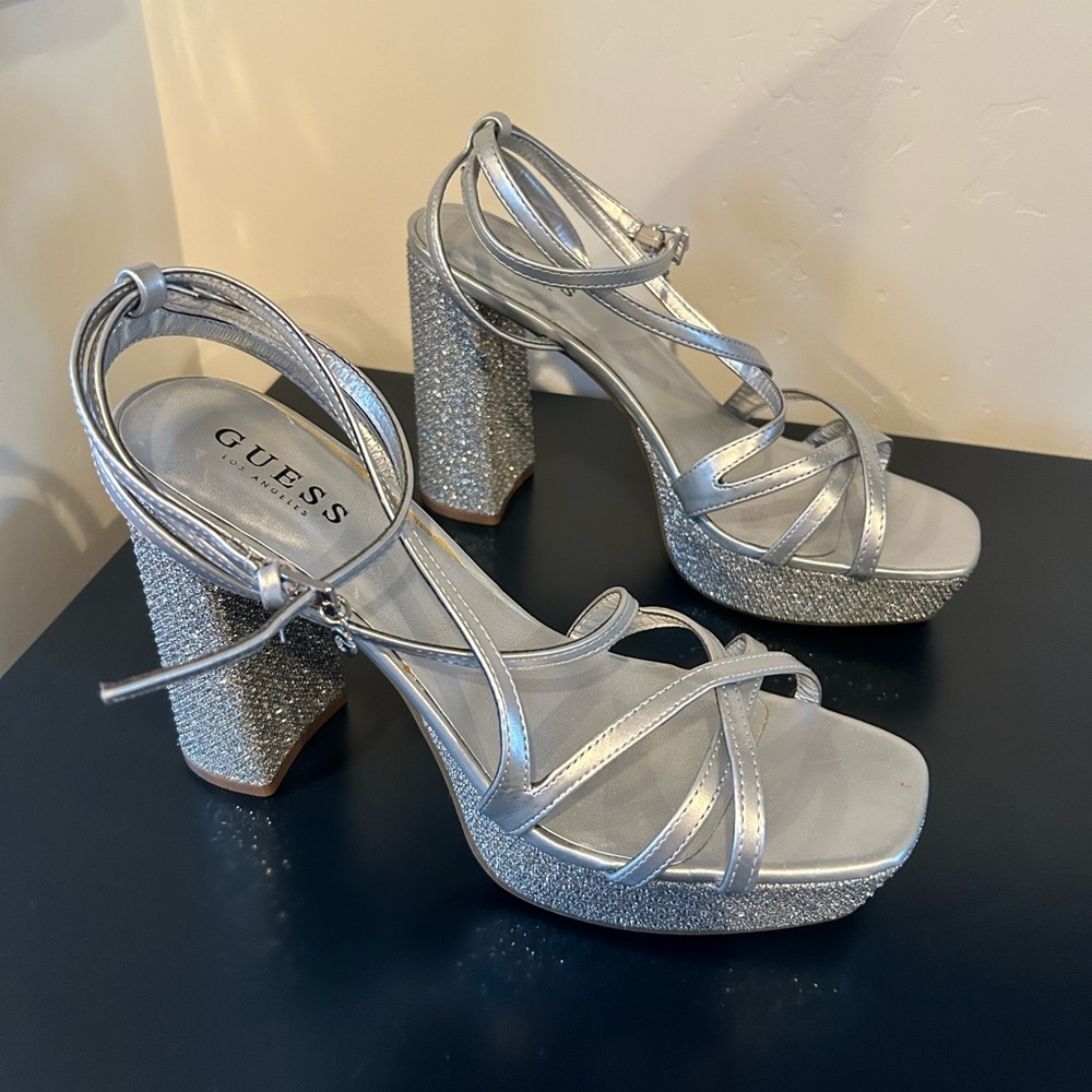 GUESS Platform Rhinestone Sandals (9 1/2)